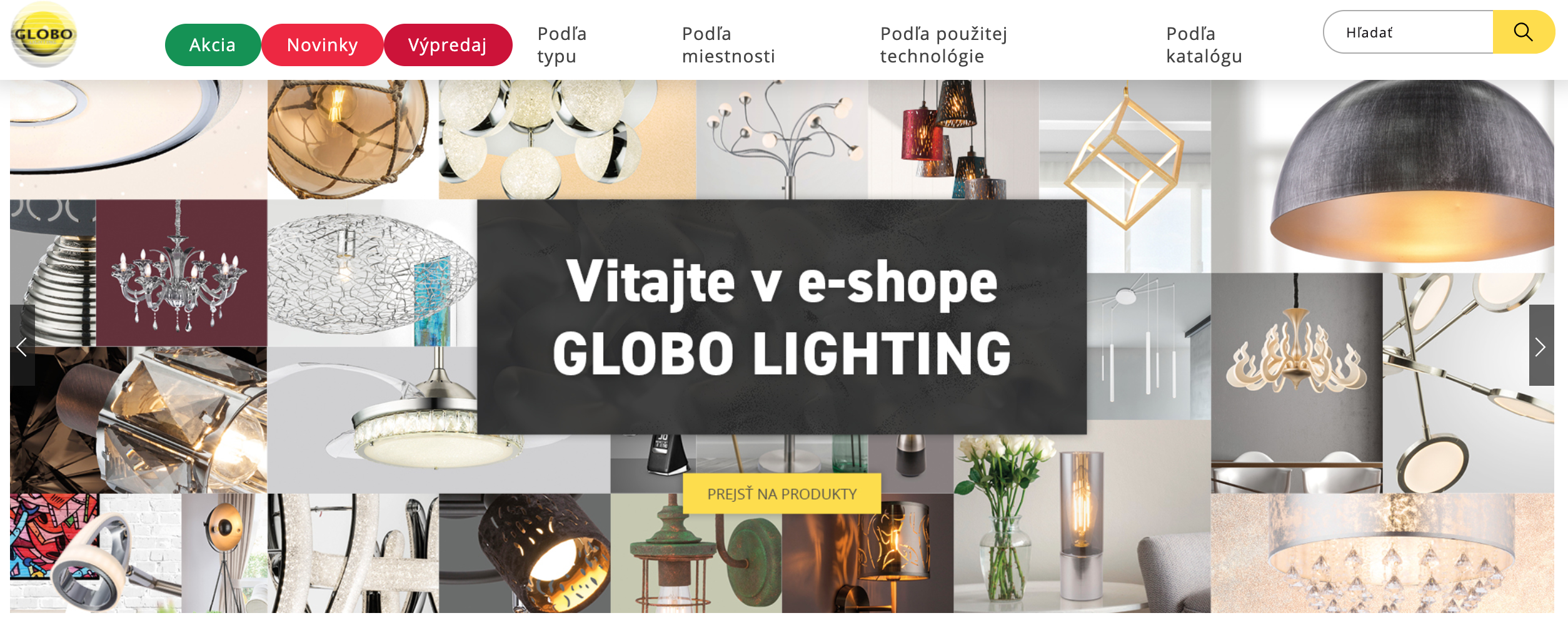 Úvodné menu Globo Lighting