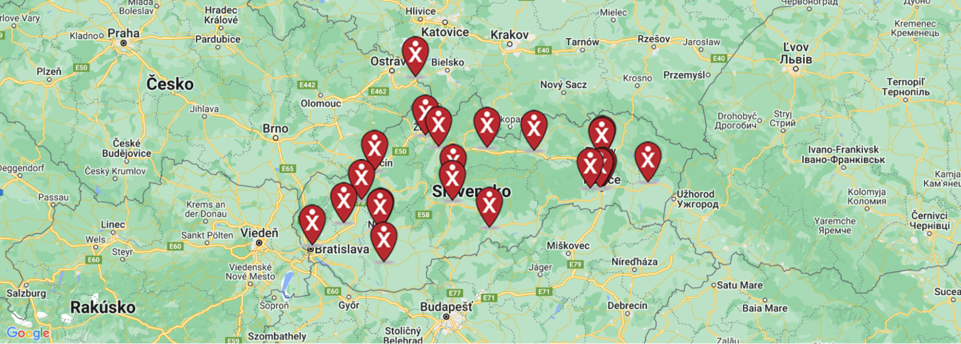 Snímka obrazovky Mapy predajní EXIsport.