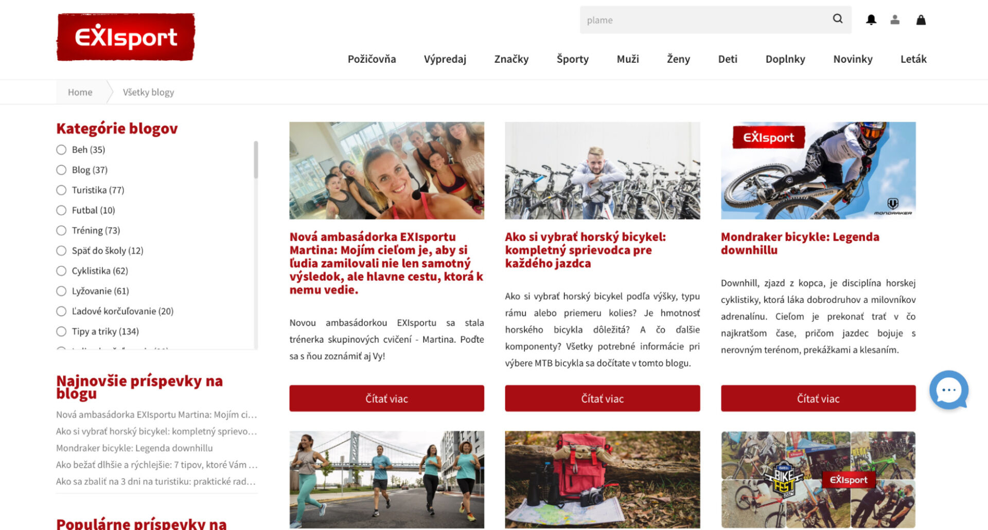 Snímka obrazovky blogu pre novinky a články.