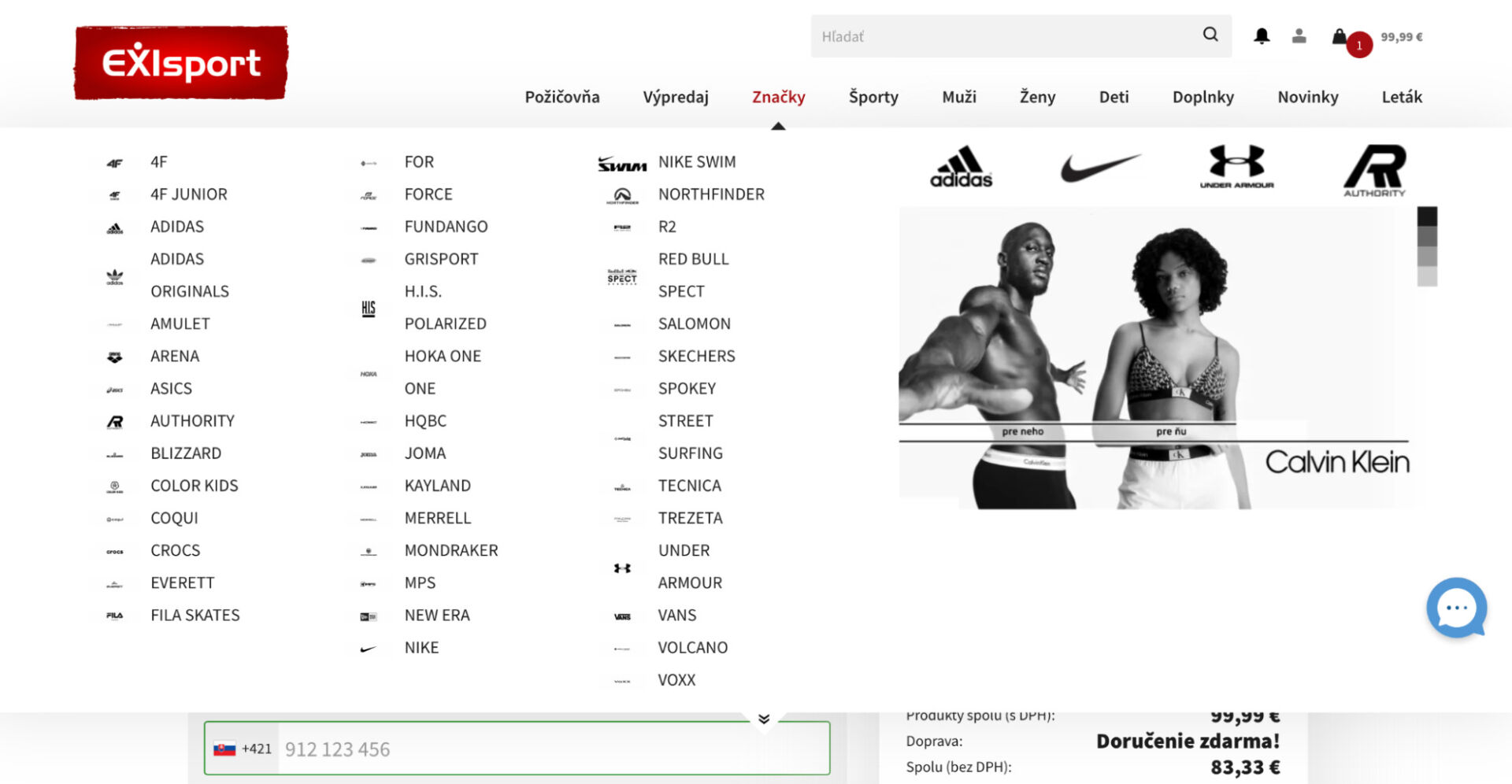 Snímka obrazovky produktov zoradených podľa značiek.