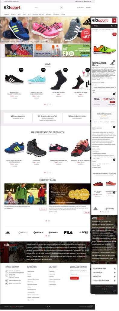 Snímka obrazovky domovskej stránky s responzívnym dizajnom pre desktopy, tablety a mobily.