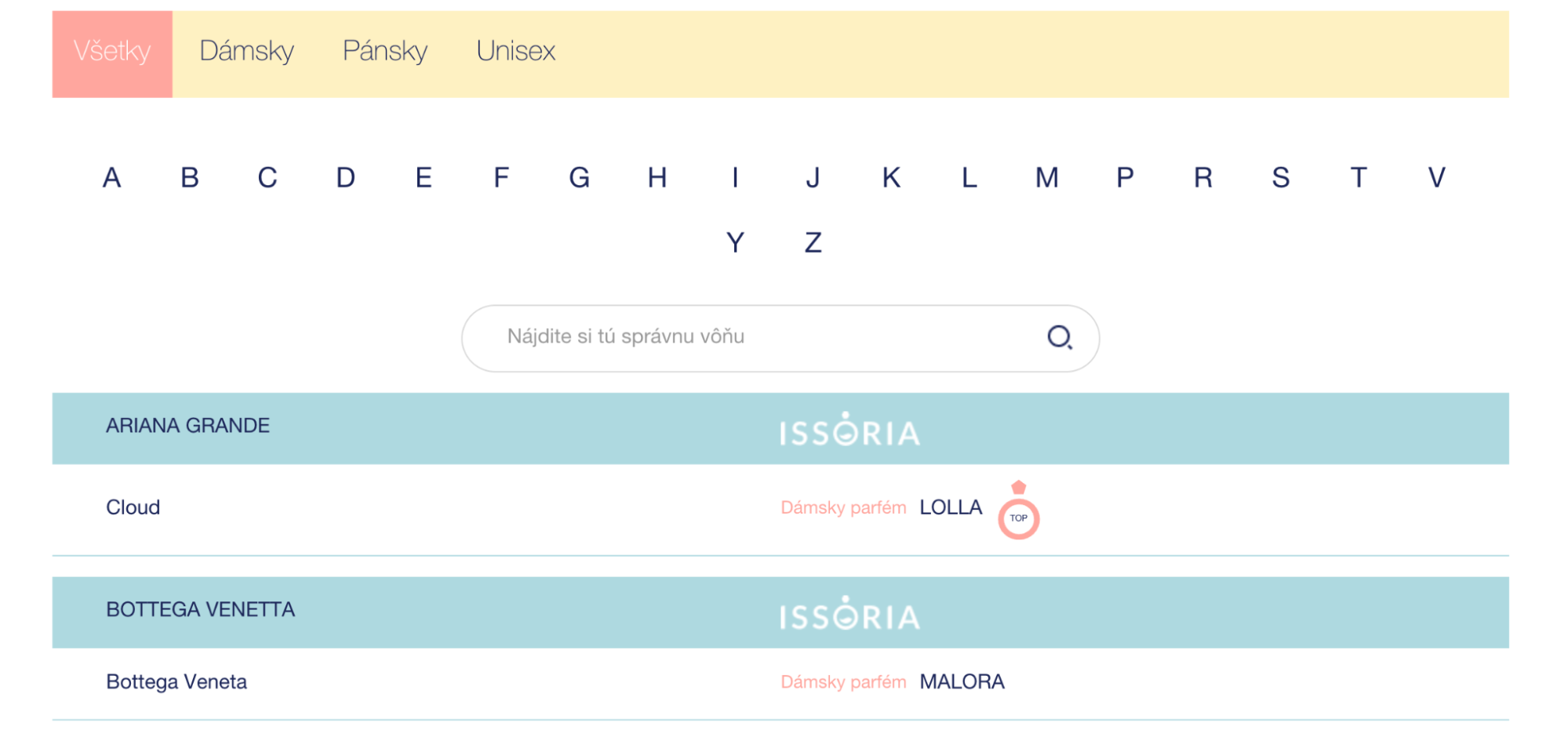 Snímka obrazovky prevodníka vôní Issoria.