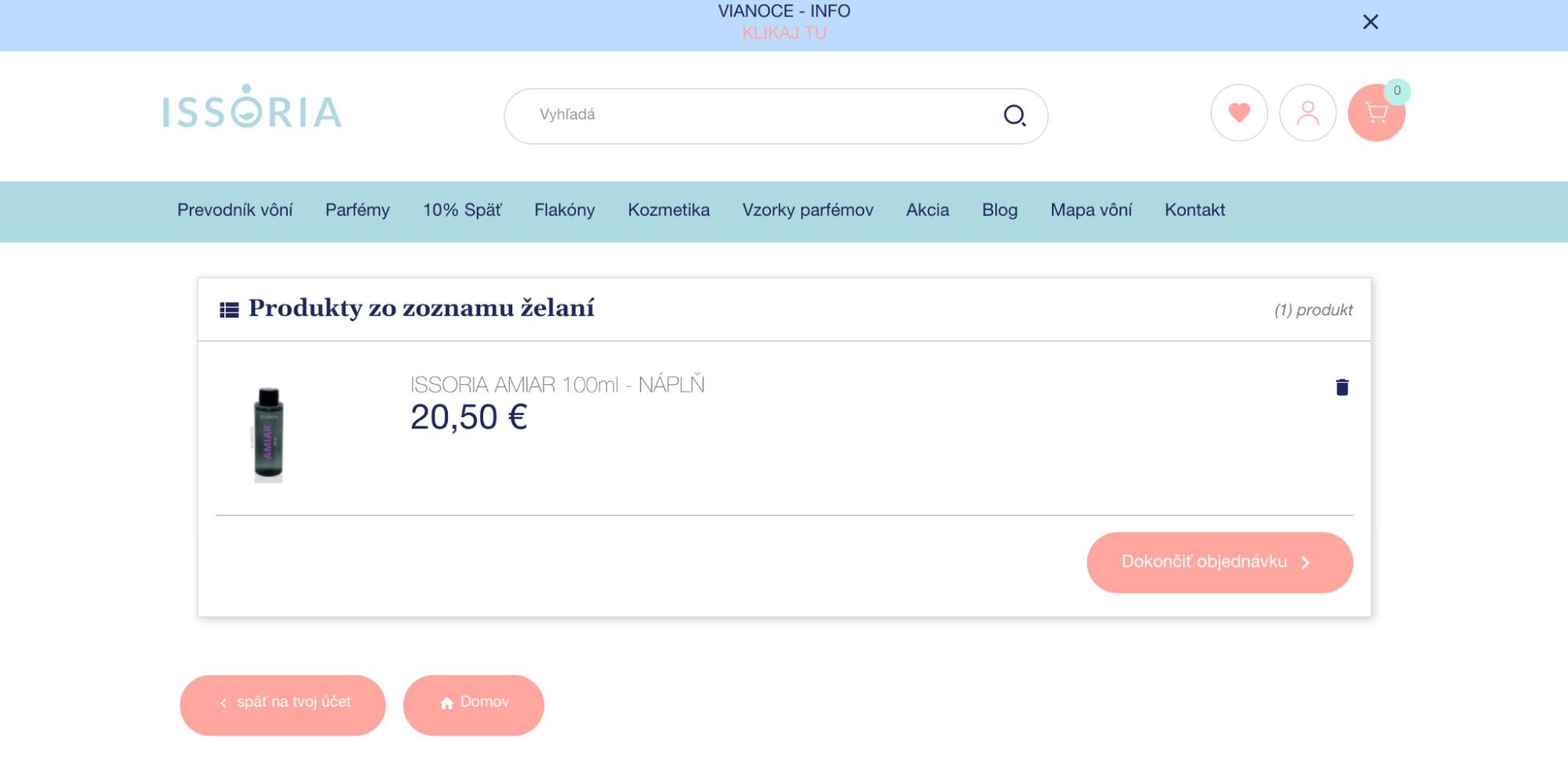 Snímka obrazovky Wishlistu Issoria.