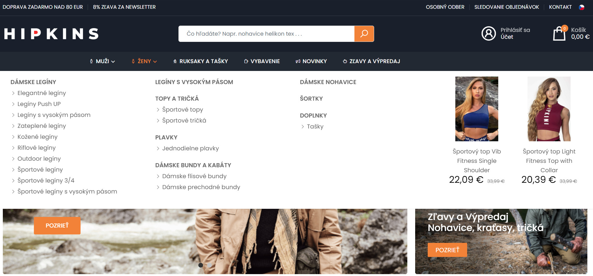 Snímka obrazovky Homepagu Hipkins.