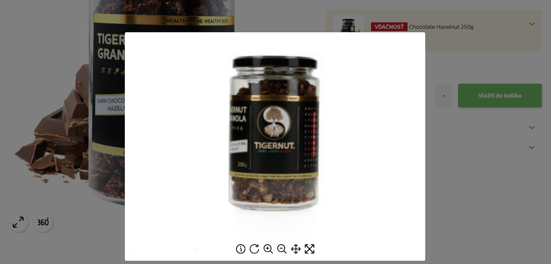 Snímka obrazovky, 360 stupňová fotka produktu Tigernut.