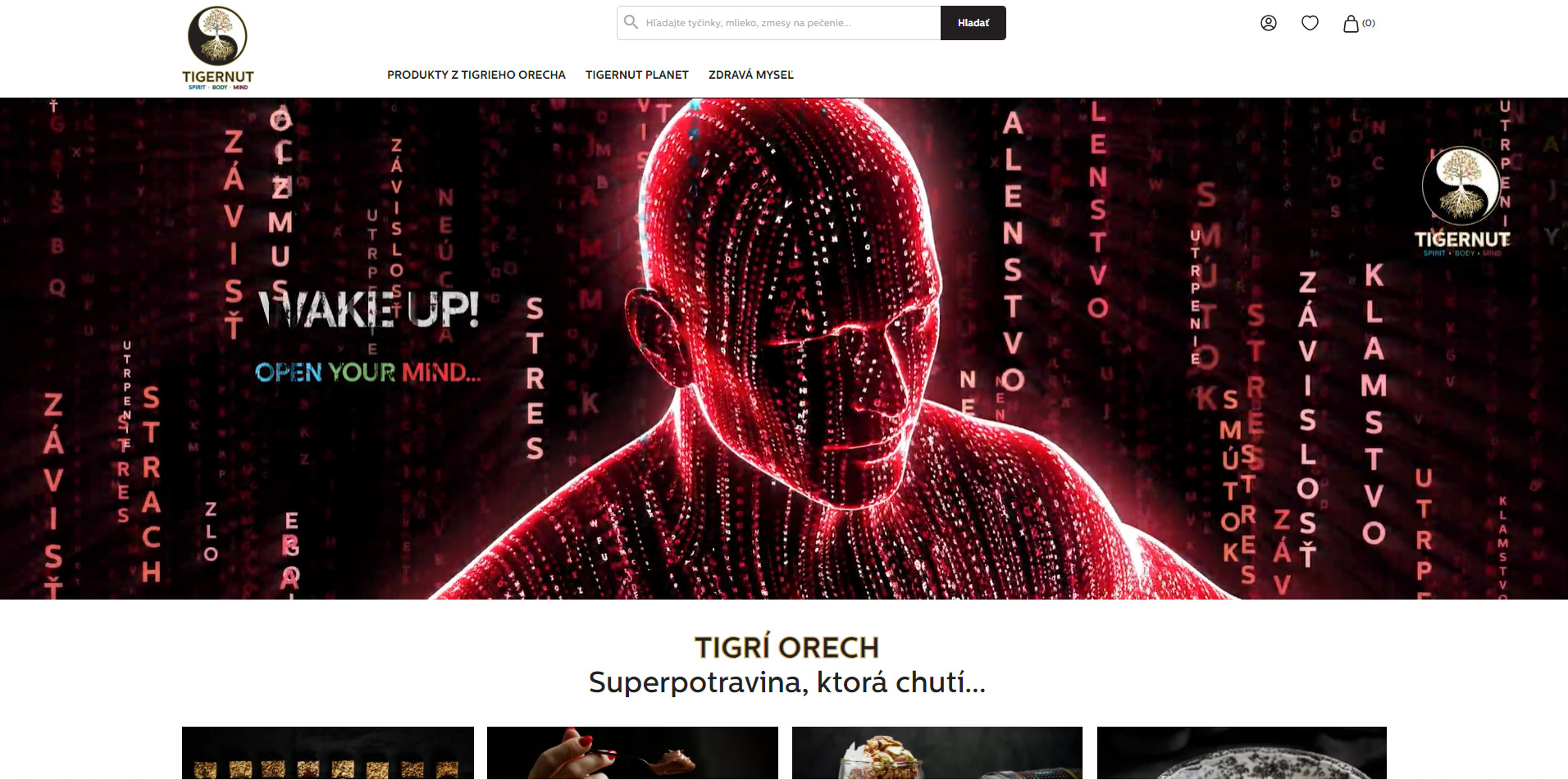 Snímka obrazovky Homepagu Tigernut.