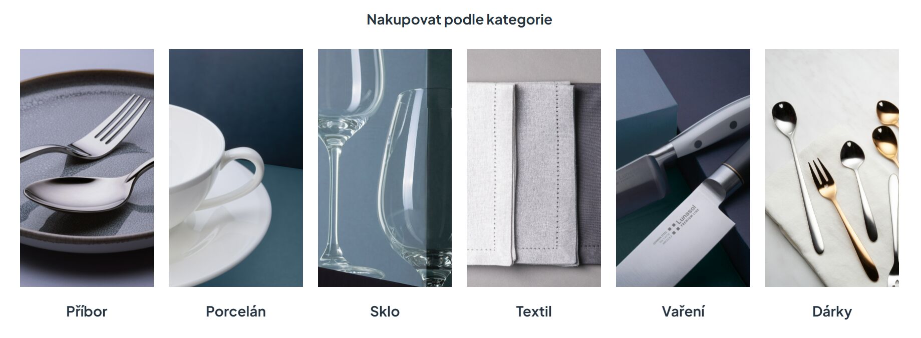 príbory a riady do kuchyne rozdelené do kategórií